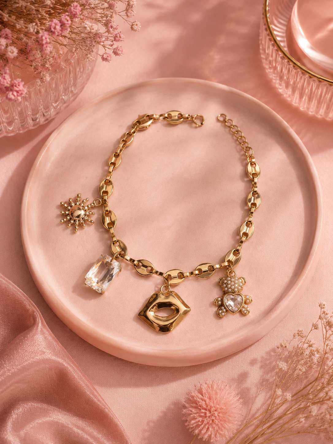 LÉONIE – Bracelet Cristal Doré à l’Or Fin 24 Carats