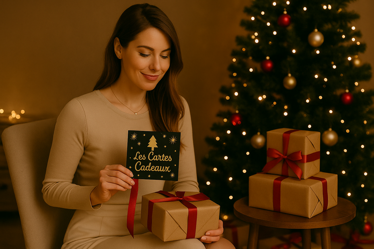 Carte cadeau Divine Bijoux by Cindy en coffret noir et doré, accompagnée d’un ruban élégant – idée cadeau chic et féminine.