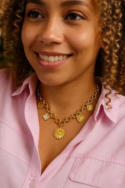 FILANTE - Collier Charms Doré à l’Or Fin 24 Carats