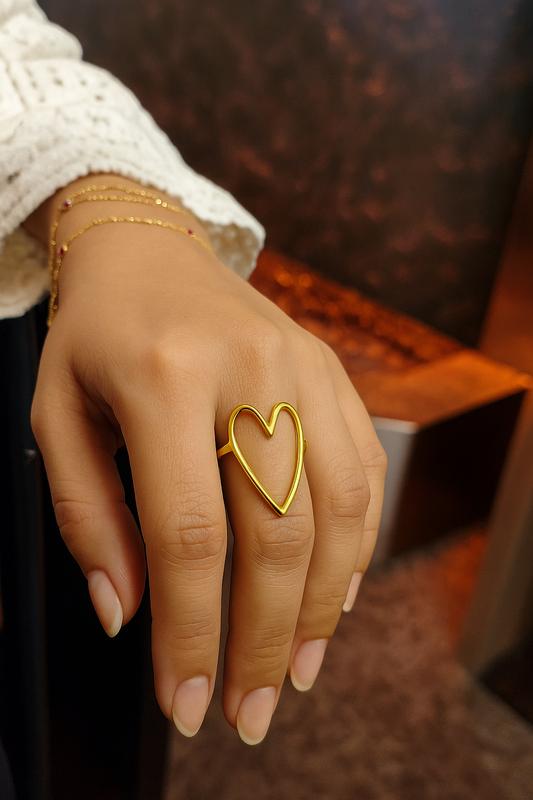 LOVETTE - Bague cœur dorée en acier inoxydable 316L – Élégante et hypoallergénique