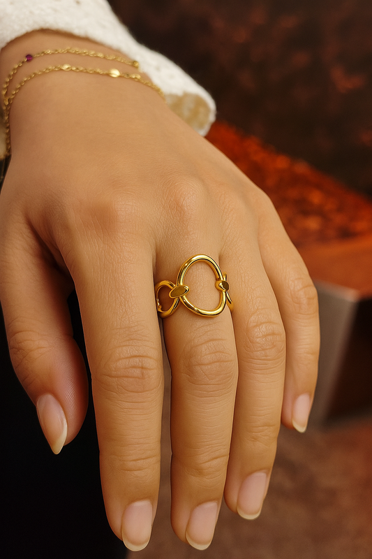 ANNA - Bague maillons dorée en acier inoxydable 316L