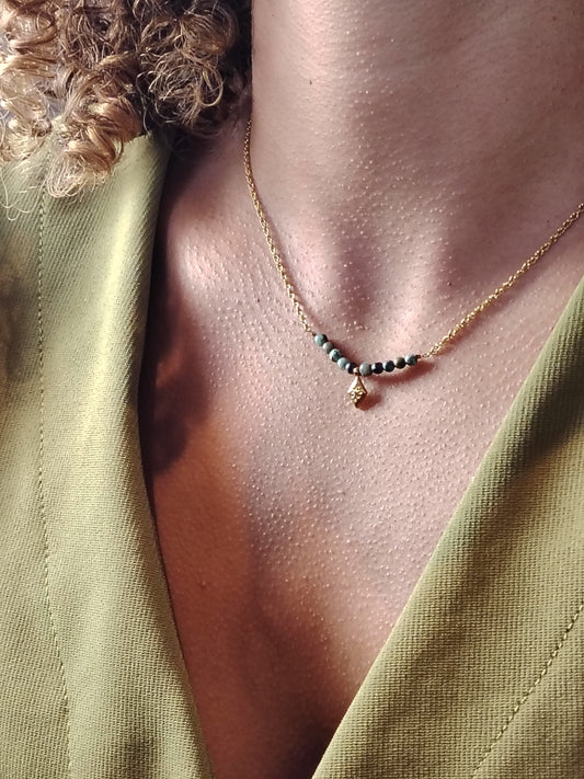 SANA - Collier Fin Doré à l’Or Fin 24 Carats & Pierres African Turquoise