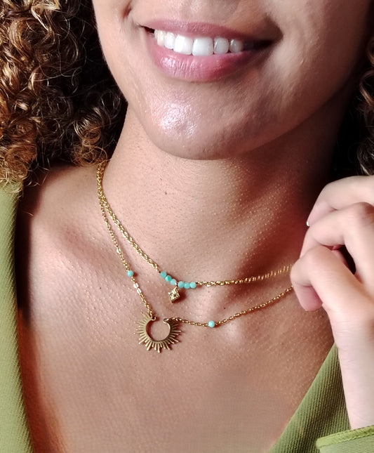 IRIS - Combo Colliers Dorés à l’Or Fin 24 Carats – Pierres d’Amazonite