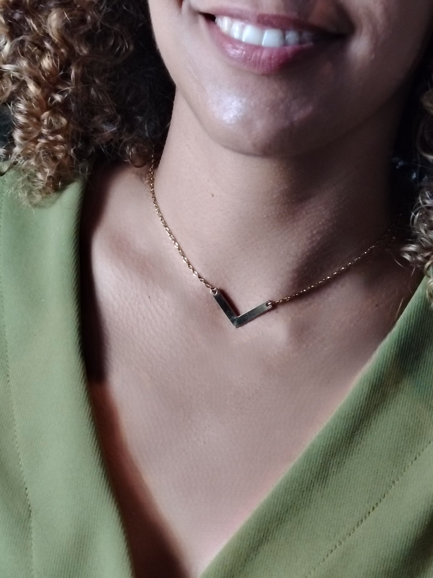 INESS - Combo Colliers Dorés à l’Or Fin 24 Carats – Amazonite & Collier en Forme de V