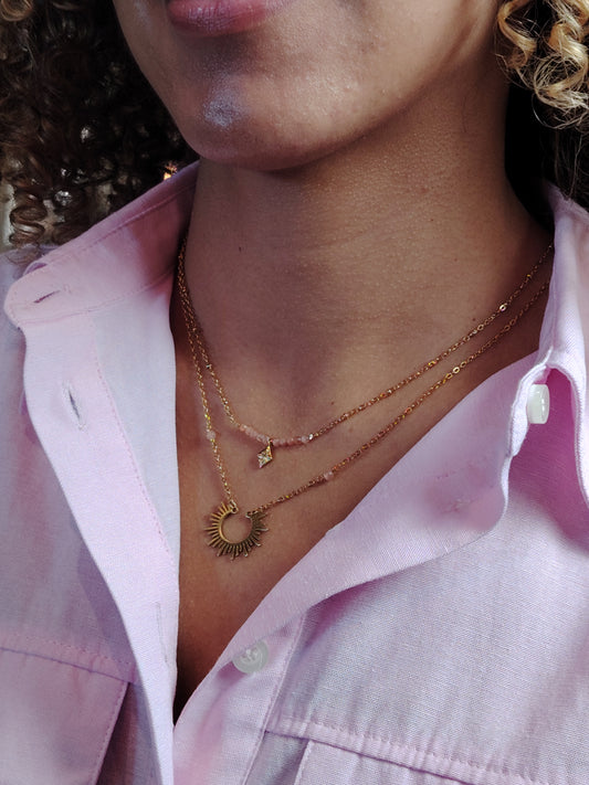 ADELE - Combo Colliers Dorés à l’Or Fin 24 Carats & Pierres du Soleil