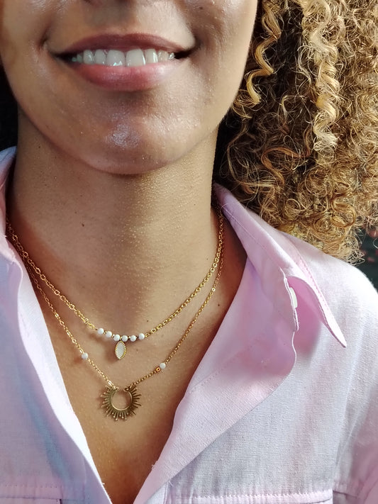 LOALA - Combo Colliers Dorés à l’Or Fin 24 Carats – Pierres de Jade & Soleil