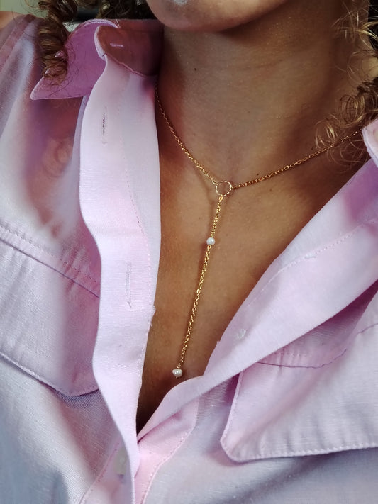 NOLA - Collier Y Perles d’Eau Douce – Doré à l’Or Fin 24 Carats