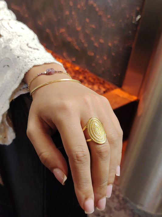 MANDY - Bague Acier Inoxydable 316L Dorée – Design Ovale