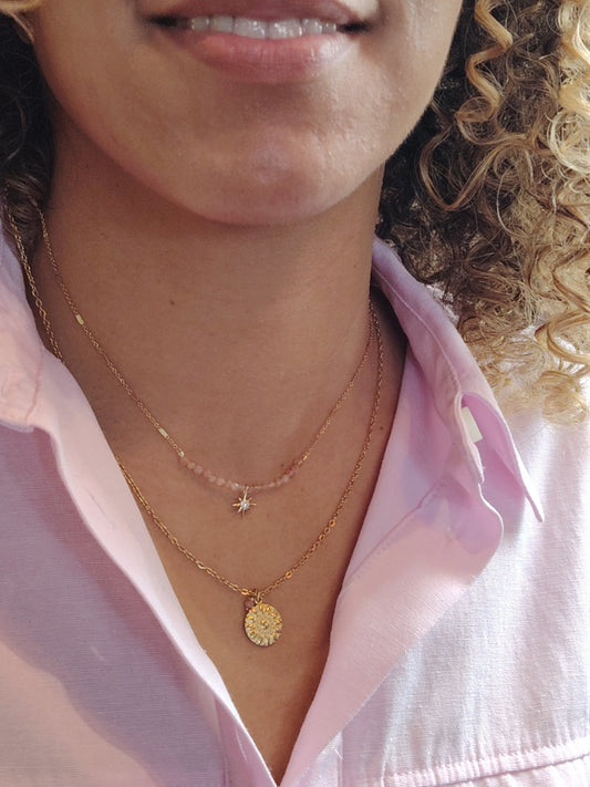 LIONA - Combo Colliers Dorés à l’Or Fin 24 Carats & Pierres du Soleil