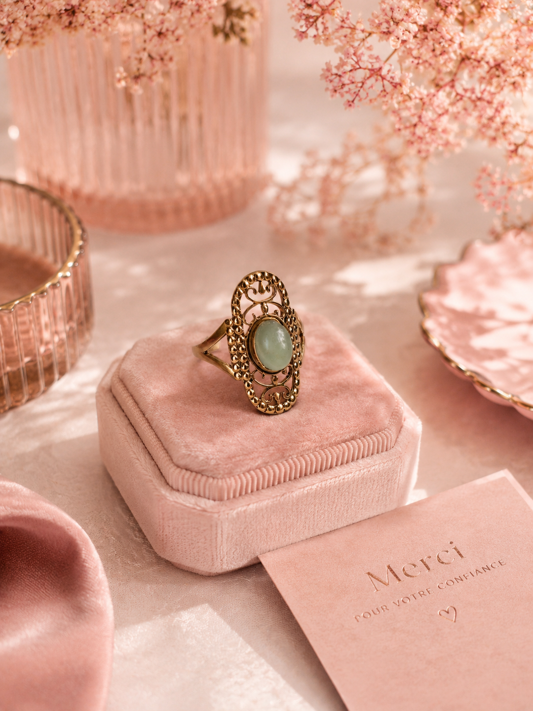 AMÉLYS – Bague Amazonite Vintage Dorée