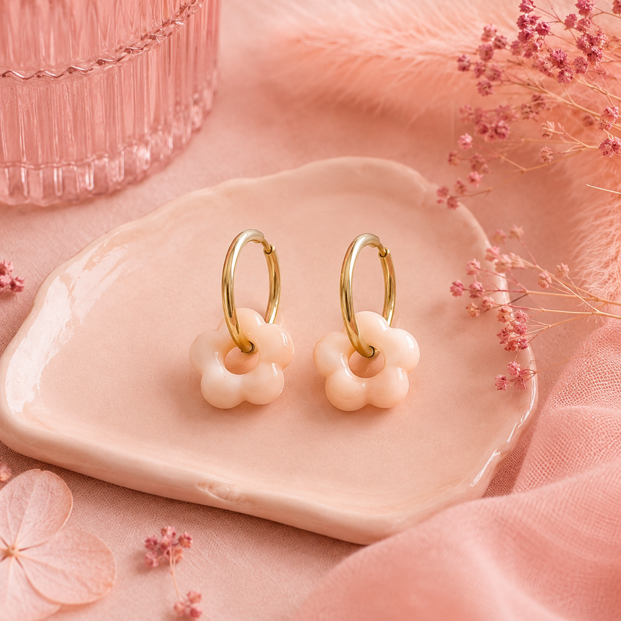 LOU – Mini Créoles Fleur Colorée Acier Inoxydable