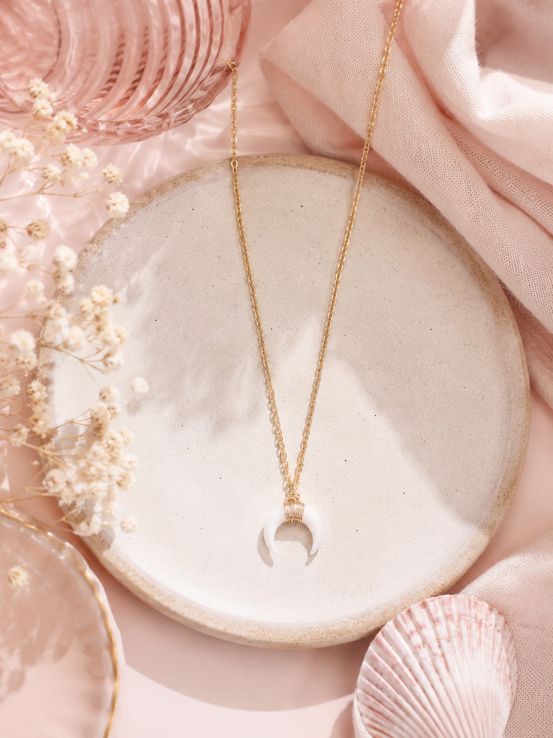 MAILLA - Collier Lune Nacré – Doré à l’or fin 24 carats