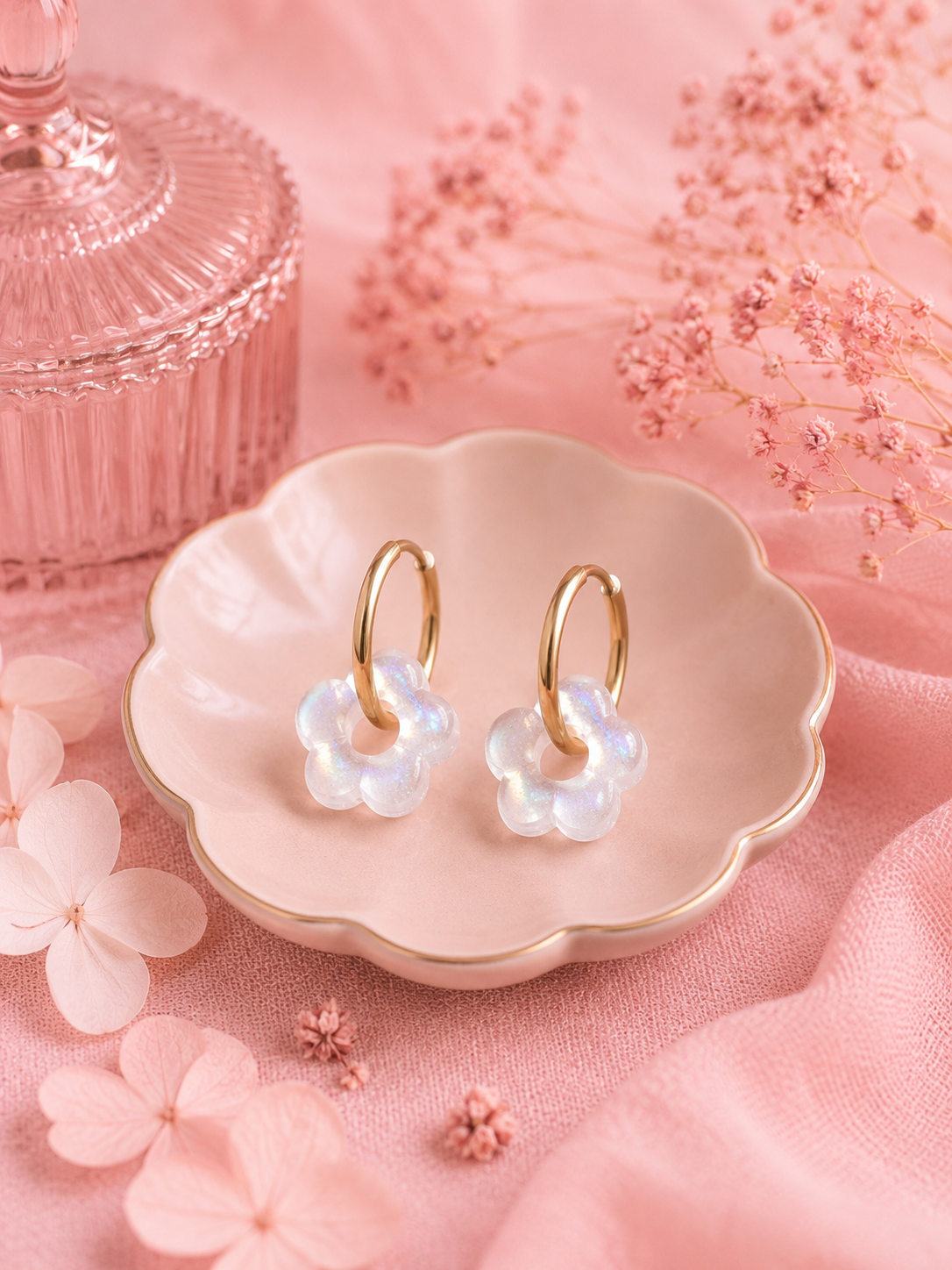 LOU – Mini Créoles Fleur Colorée Acier Inoxydable