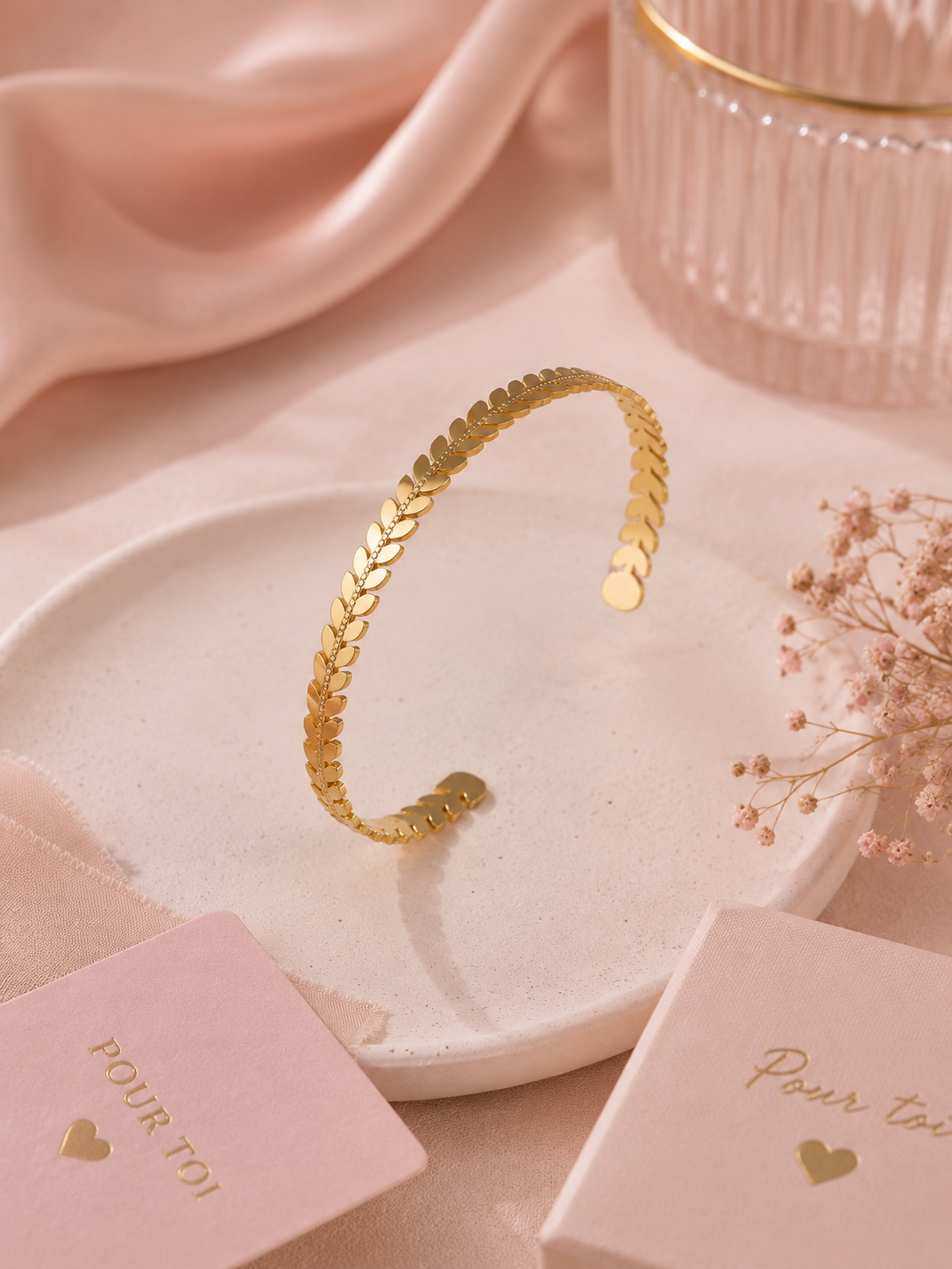 AURÉLIA – Jonc Feuilles Doré 24K