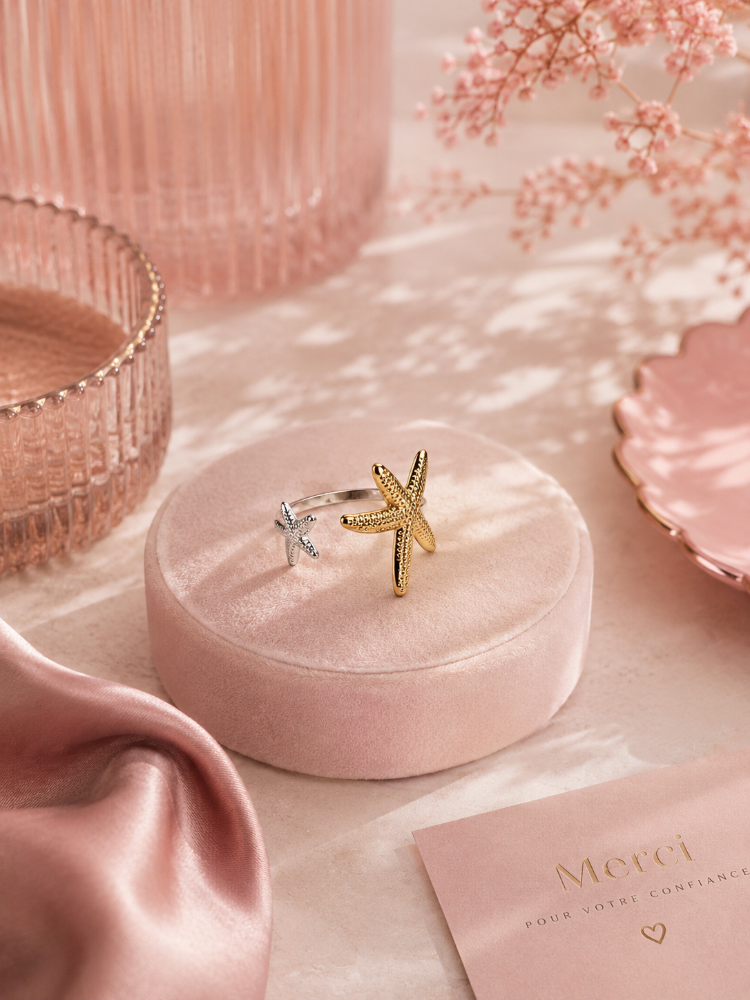 NAÏA – Bague Étoiles de Mer Dorée & Argentée