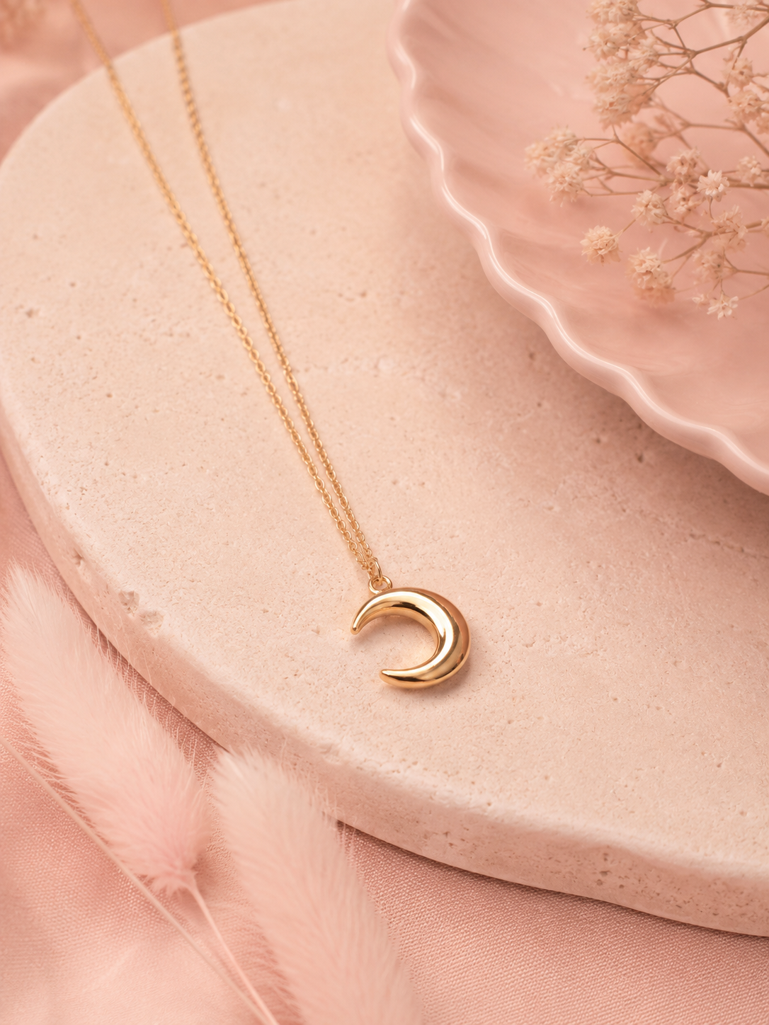 LOUNA - Collier Lune Doré à l’Or Fin 24 Carats – Fermoir Gold Filled 14carats