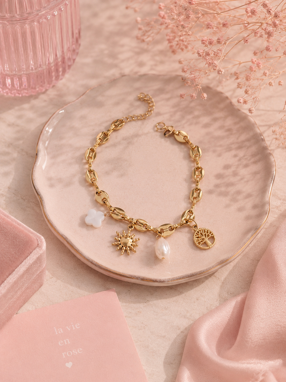 ÉLORIA – Bracelet Perles d’Eau Douce Doré à l’Or Fin 24 Carats