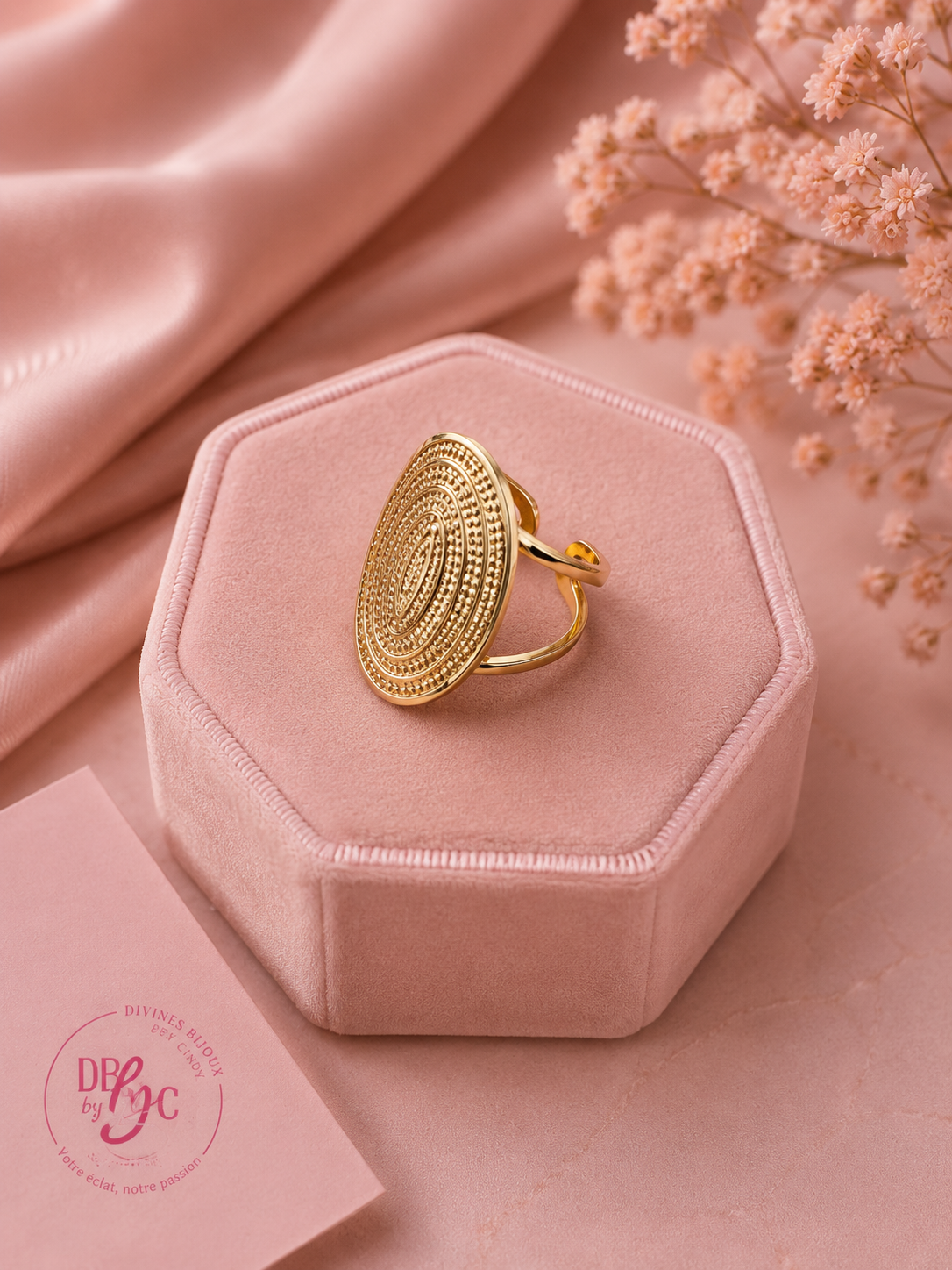 MANDY - Bague Acier Inoxydable 316L Dorée – Design Ovale